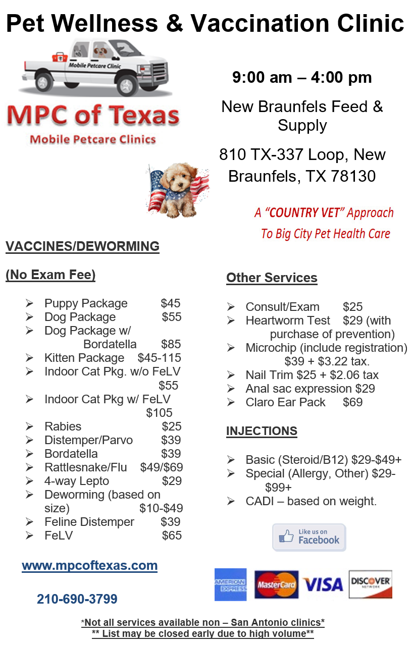 Pet Wellness & Vaccination Clinic pricing 2024